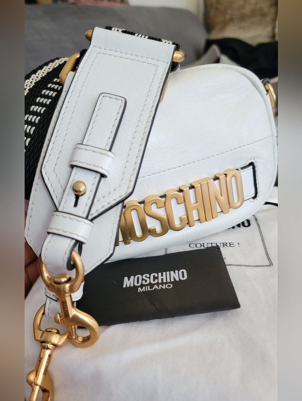 Authentic Moschino Leather Mini, Crossbody Bag.